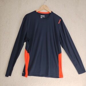 Reebok Shirt Mens XL Long Sleeve Training PlayDry Navy Orange Active Tee Crew